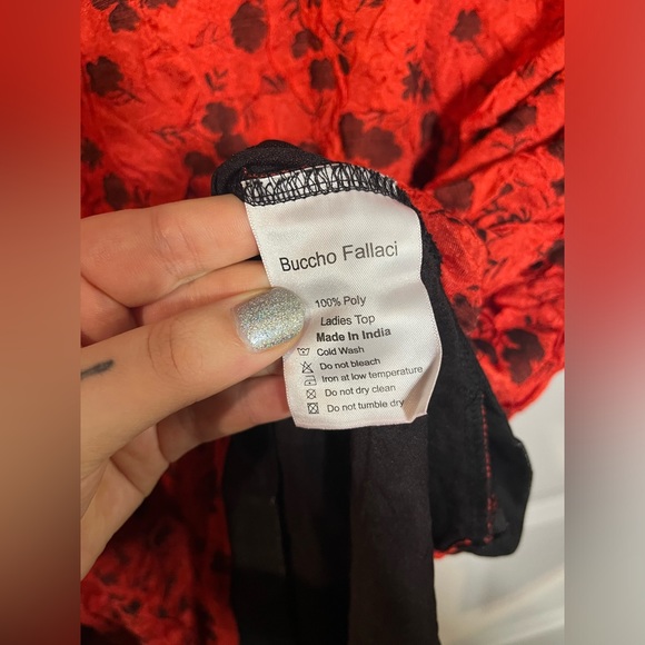 NWT Buccho Fallaci Plus Size Women’s Top Scrunch Rose Red/Black Long Sleeve 2XL - Picture 13 of 14